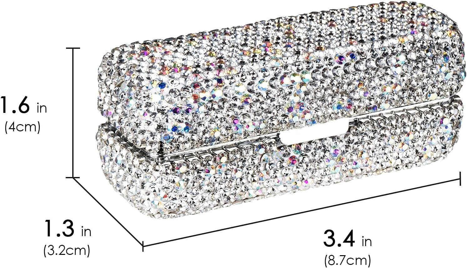 Portable Rhinestone Lipstick Case with Mirror, Bling Diamond Lip Gloss Organizer for Travel (White)