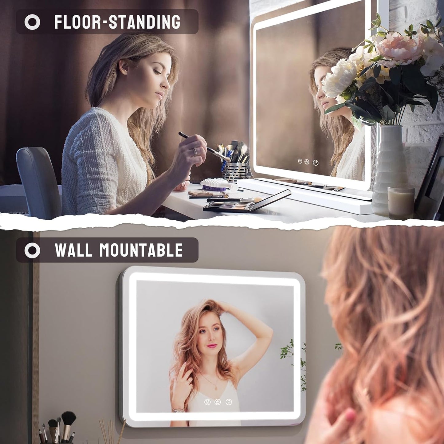 23-Inch LED Vanity Mirror with Lights, Smart Touch Dimmable 3-Color Modes, Memory Function, USB Charging Port, and Magnifying Glass