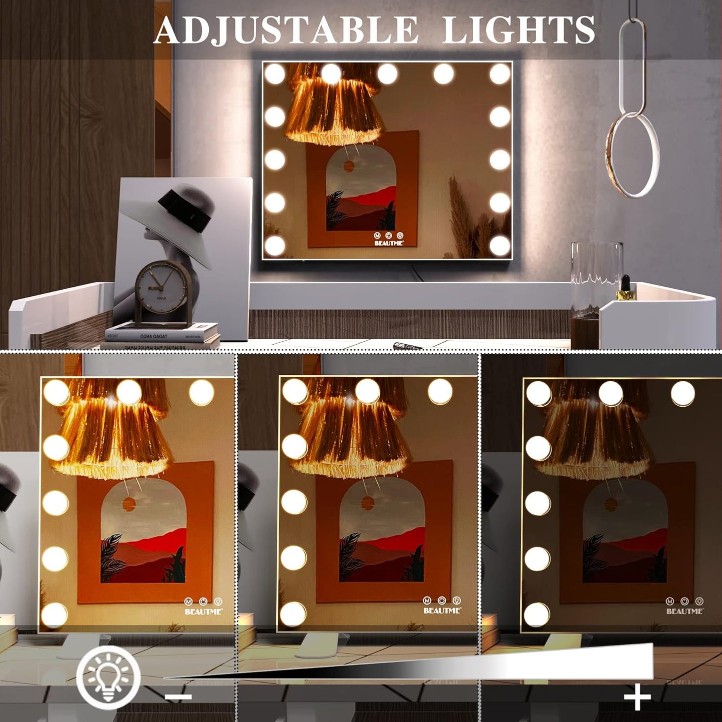 Hollywood Lighted Vanity Mirror with Smart Button, Tabletop or Wall Mounted, White,